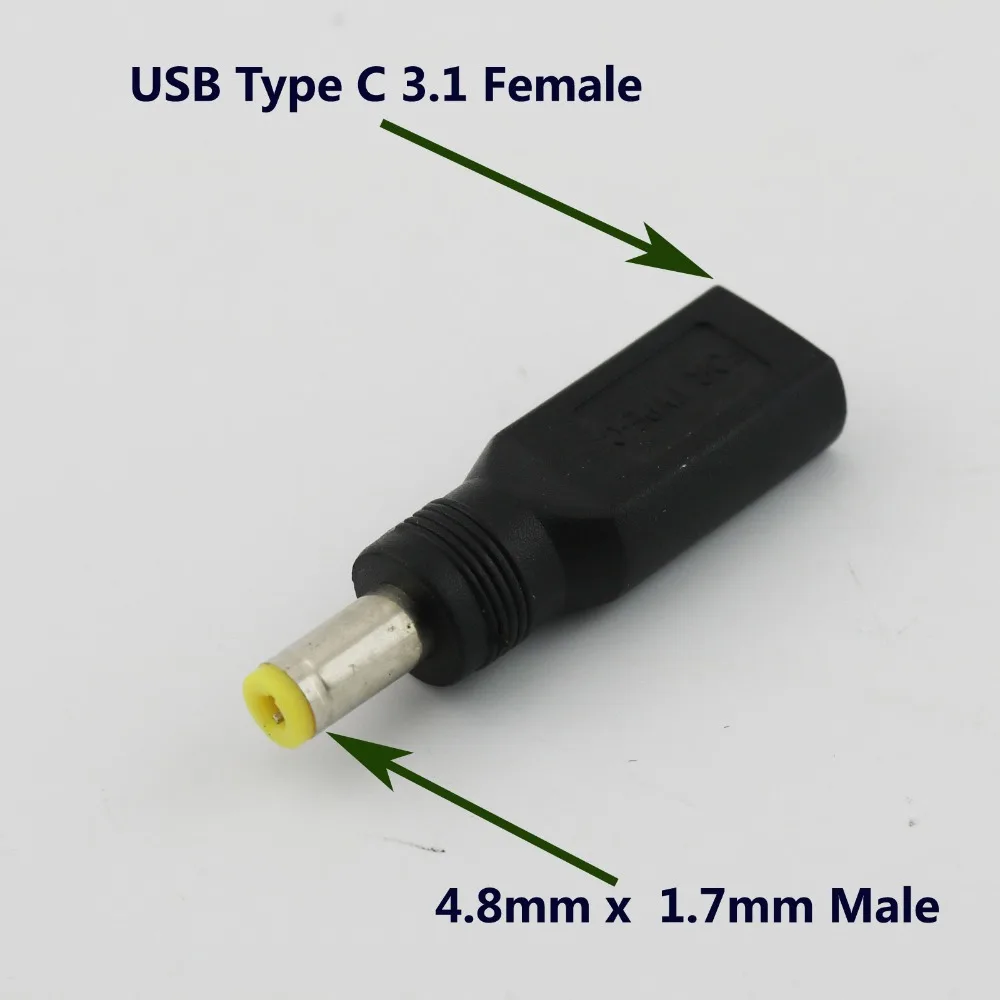 1pc 4.8mm x 1.7mm Male To USB 3.1 Type C USB-C Female DC Power Charge Charging Adaptor Adapter Connector