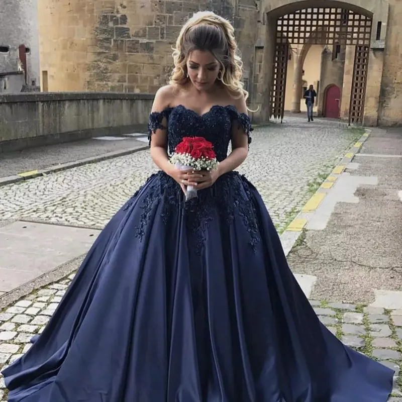 Kaufen Robe de bal longue Navy Blau Prom kleid Lange 2019 Nach maß Plus größe Satin Prom kleider Abend Party Kleider