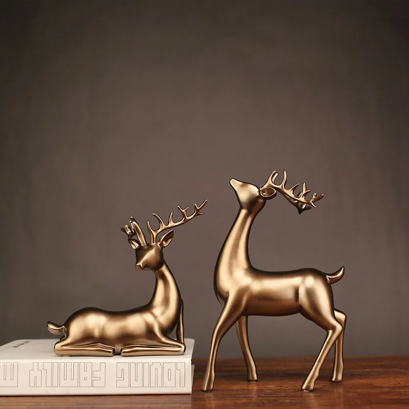  2 Pcs deer statue Sculpture European Style Resin Deers Living Room Bedroom Wine Cabinet Ornaments C - 33060295002