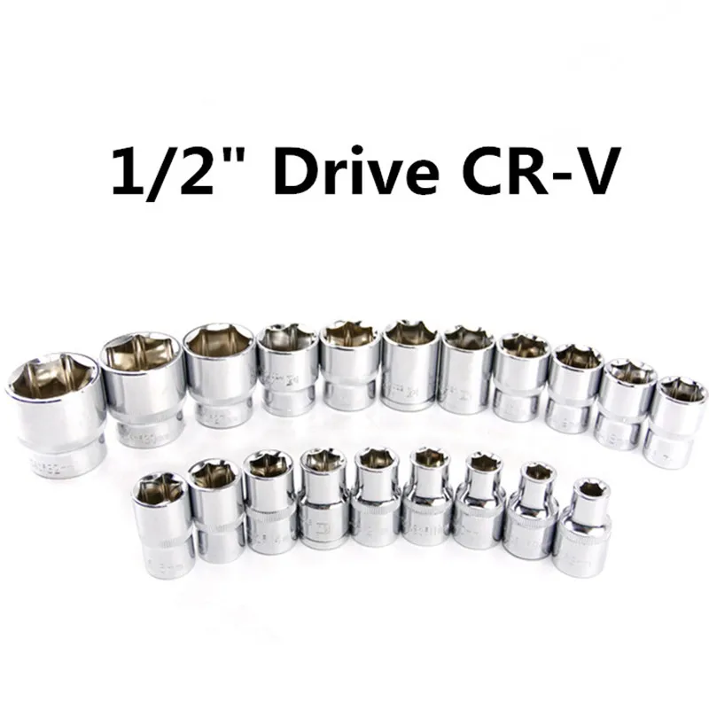 

19PC 1/2 Inch(12.5mm) Drive Sockets Set CR-V (8-9-10-11-12-13-14-15-16-17-18-19-20-21-22-23-24-27-30mm)
