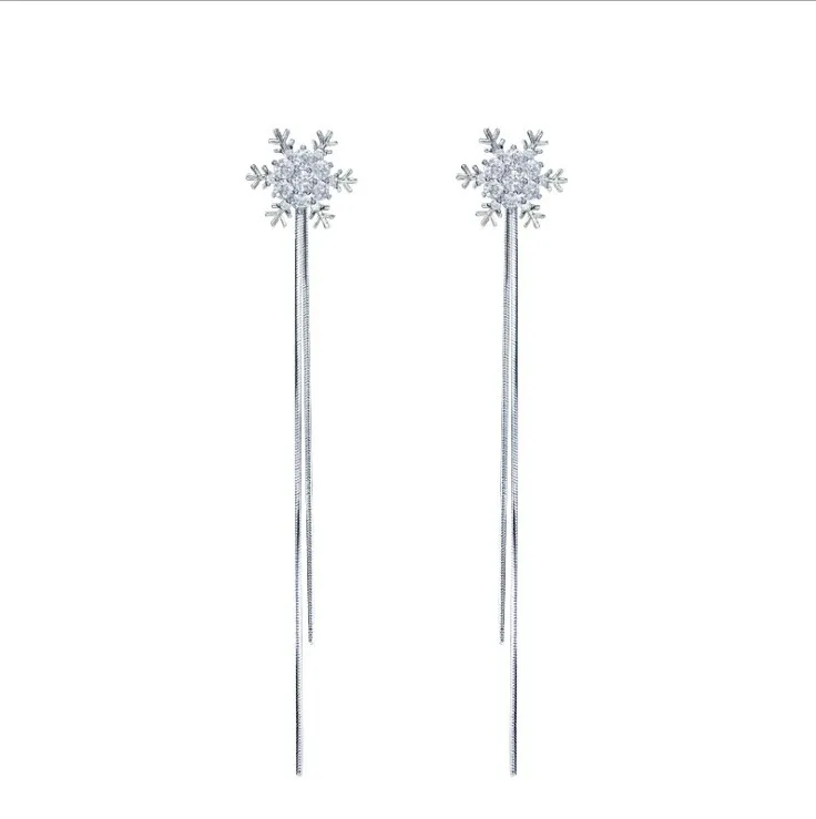 

Temperament long crystal opal earrings crystal from Swarovski personality S925 silver needle earrings simple tassel earrings