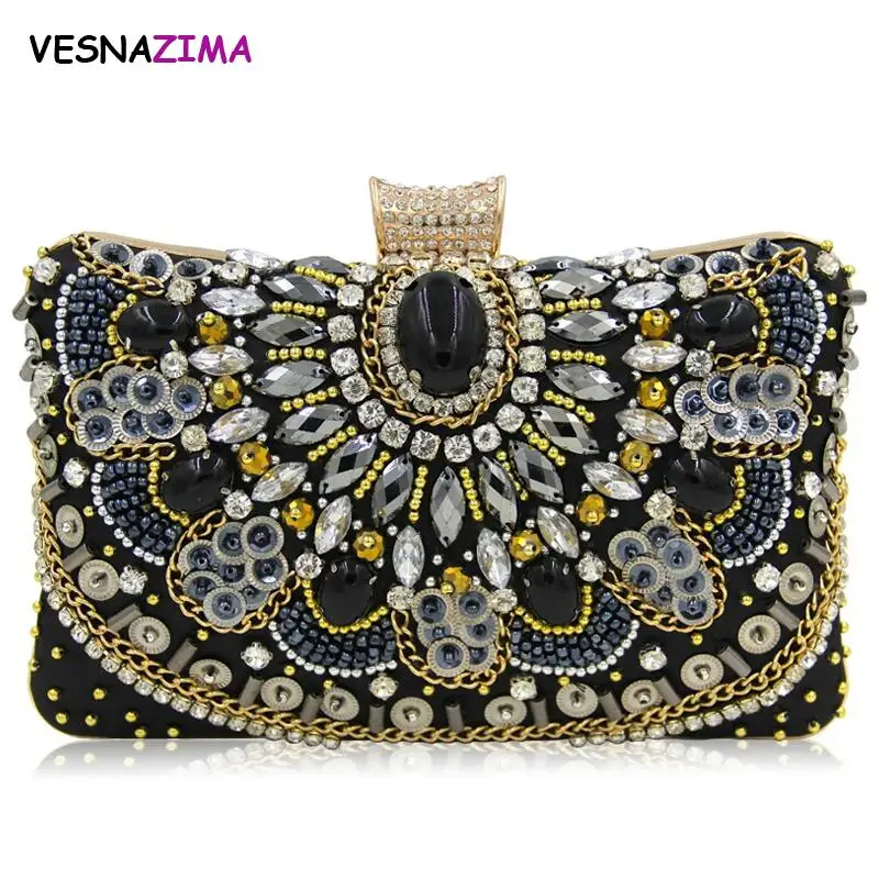 

VESNAZIMA Ladies Rhinestone Evening Bag 2017 Women Gold Clutch Purse Bag Bridal Wedding Party Purses Chain Shoulder Bag WM546Z