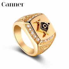 Anillo Masónico de Canner para hombre, anillo de cristal de Color dorado Vintage, anillo con sello de albañil para hombre