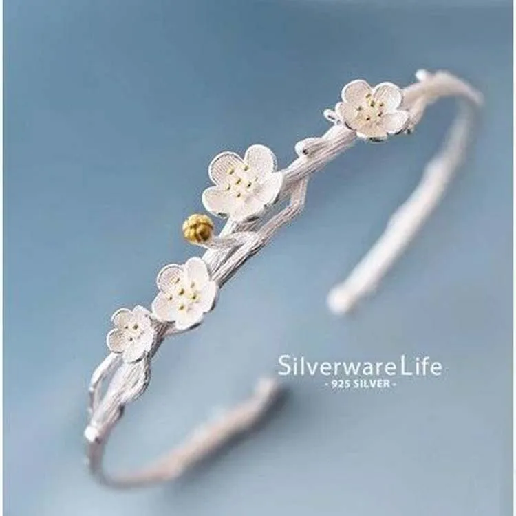 

ZTUNG ZPS1 zircon 2019 New flower plant S925 Stering silver Fine jewelry bracelets for women bangles gift with free packing
