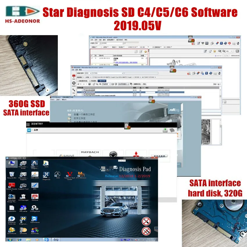 

SATA interface HDD and SSD with SD connector MB STAR C4 C5 star diagnostic tool 2019 09 edition software DTS DAS WIS Vediamo