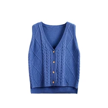 Новое поступление весенний Модный женский однобортный свитер высокого качества без рукавов с v-образным вырезом для женщин