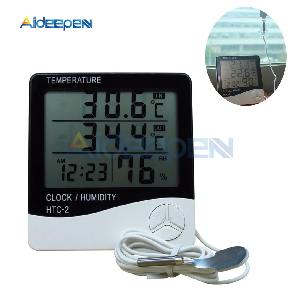 ЖК-дисплей Электронный цифровой измеритель температуры и влажности монитор Крытый Открытый термометр гигрометр метеостанция часы HTC-2