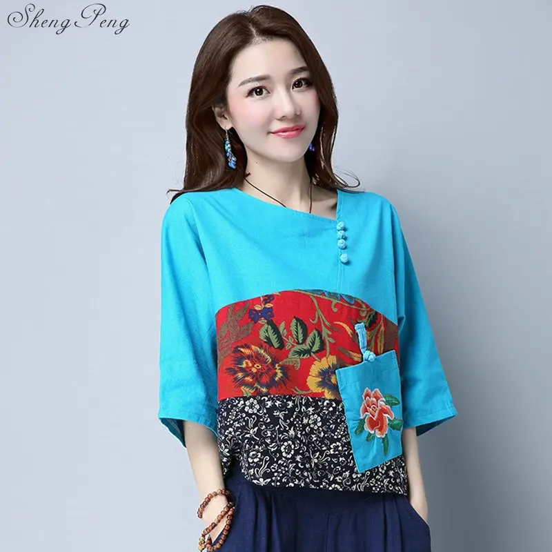 s mandarin collar blouses traditional Chinese clothing elegant ladies retro style tops V1454