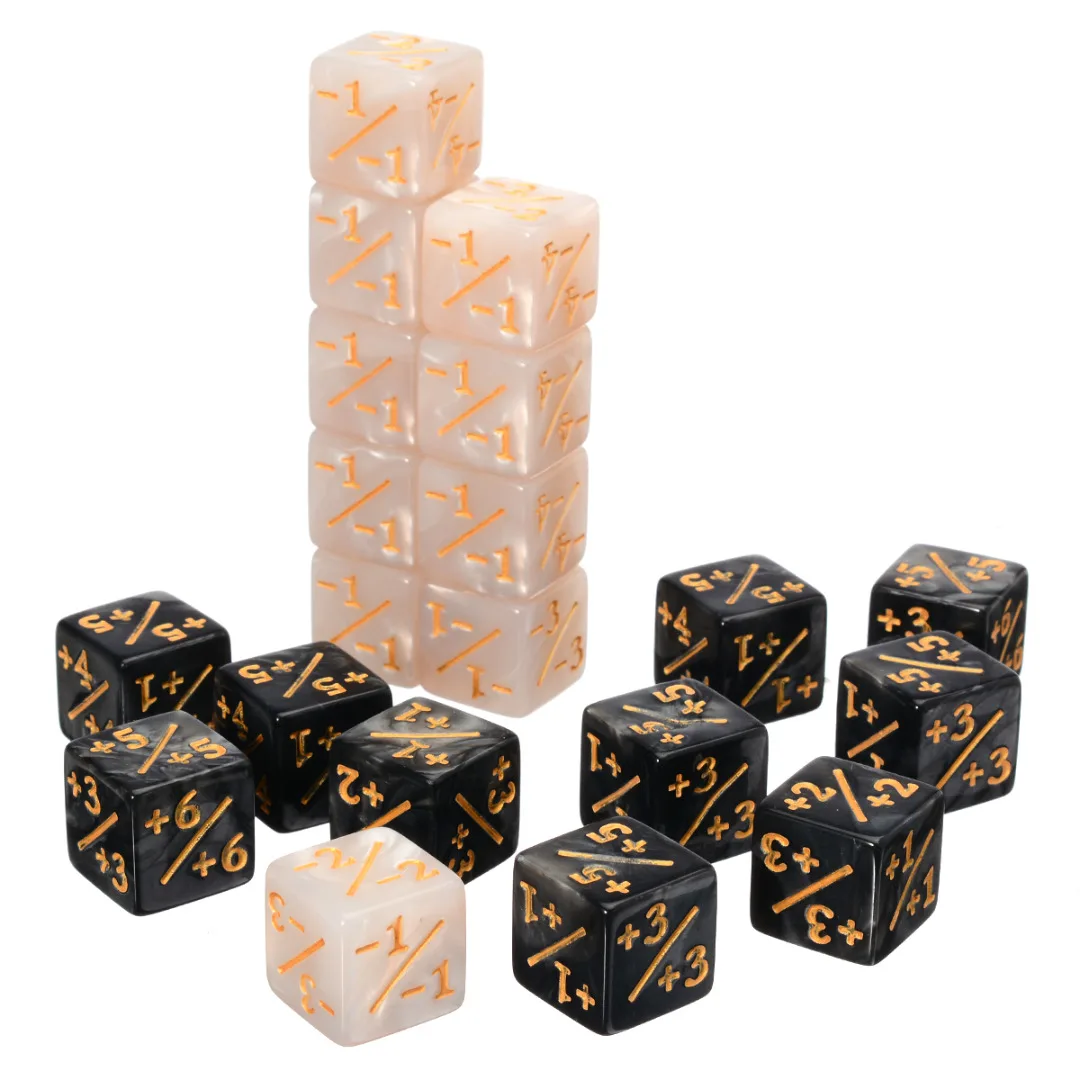 10Pcs White Black 14mm 6 Side Dice Counters +1/-1 Dice Kids Toy Counting Dice For Magic The Gathering Game Counting
