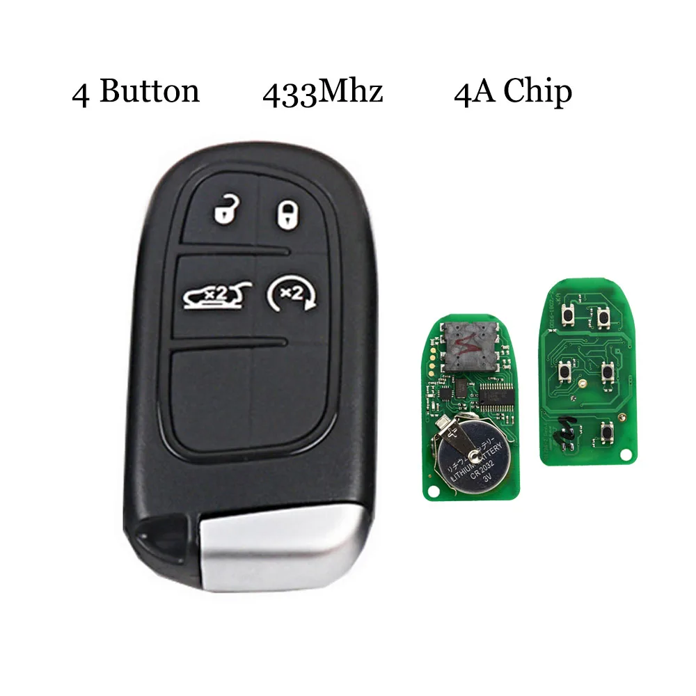 OkeyTech Keyless Entry 433Mhz 4A Chip with Insert Small Uncut Blade 2/4/4+1 Button for Jeep Cherokee Car Remote Smart Key Card - Количество кнопок: 4 Button