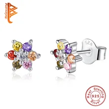 BELAWANG чистый 925 пробы Серебряный многоцветный прозрачный CZ AAA циркон камни Снежинка цветок серьги гвоздики для женщин Девушка ювелирные изделия