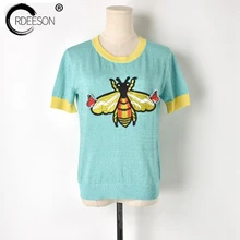 ORDEESON, базовая футболка, Повседневная футболка с круглым вырезом, женские летние топы, футболки с графическим принтом, вязаная футболка с Пчелой, Корейская футболка