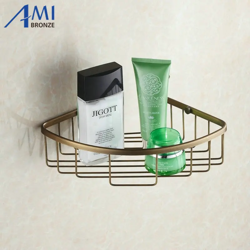 Buy Antique Brass Bathroom corner Shelf Wall Mounted