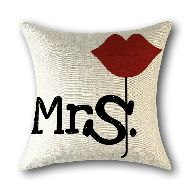 Льняной чехол с сердечками для влюбленных пар подушки надписью Mr и Mrs украшения