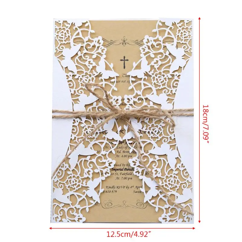  10pcs/set Laser Cut Hollow Wedding invitations Cards Lace Hemp Rope Invite Envelopes Kits For Engag - 33049637655