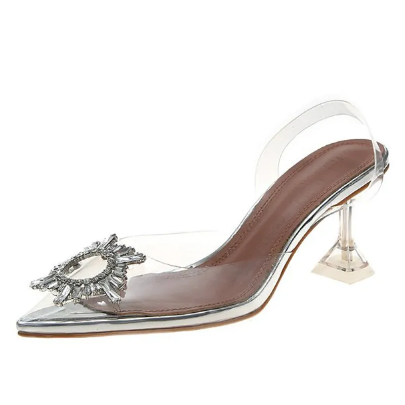 

2019 New Summer Women Elegant Pumps Sky High Heels Bling Crystal Shoes Woman Sexy Ladies Party Club Dress Transparent Slippers
