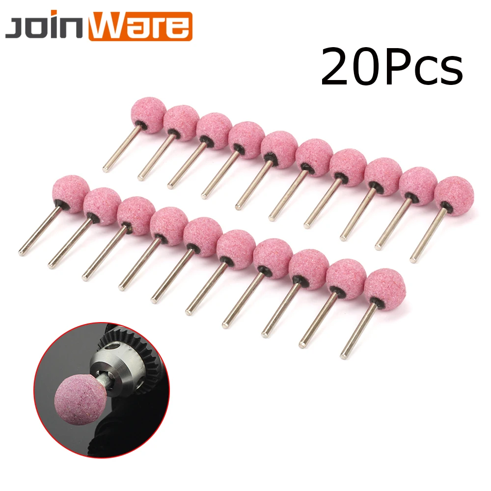20Pcs 16MM Ball Shaped Ceramic Grinding Head With 3mm Shank Drill Bits