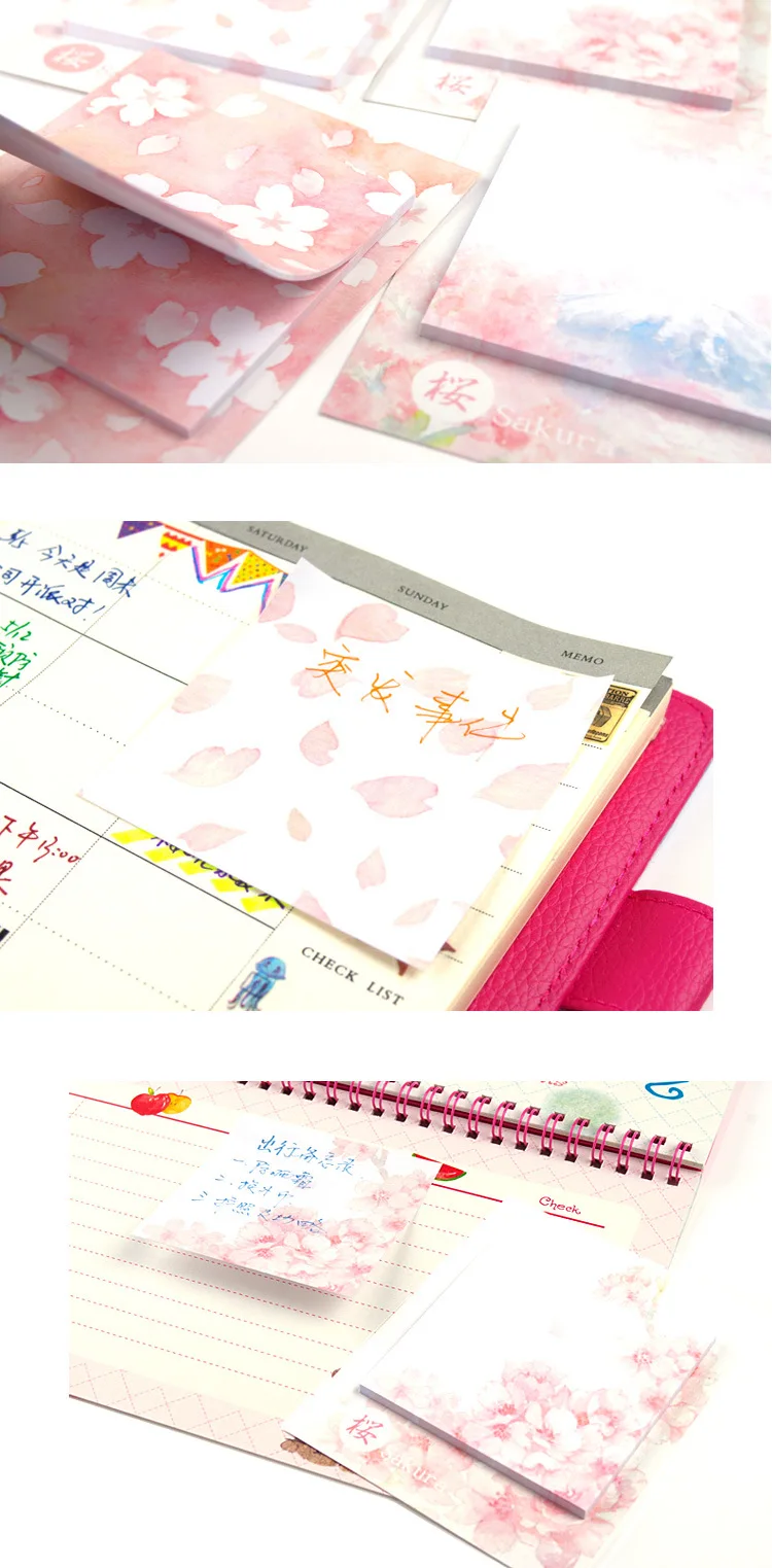Романтический Сакура красивые цветы самоклеющиеся N раз липкая бумага для заметок закладка для заметок школьные офисные поставки
