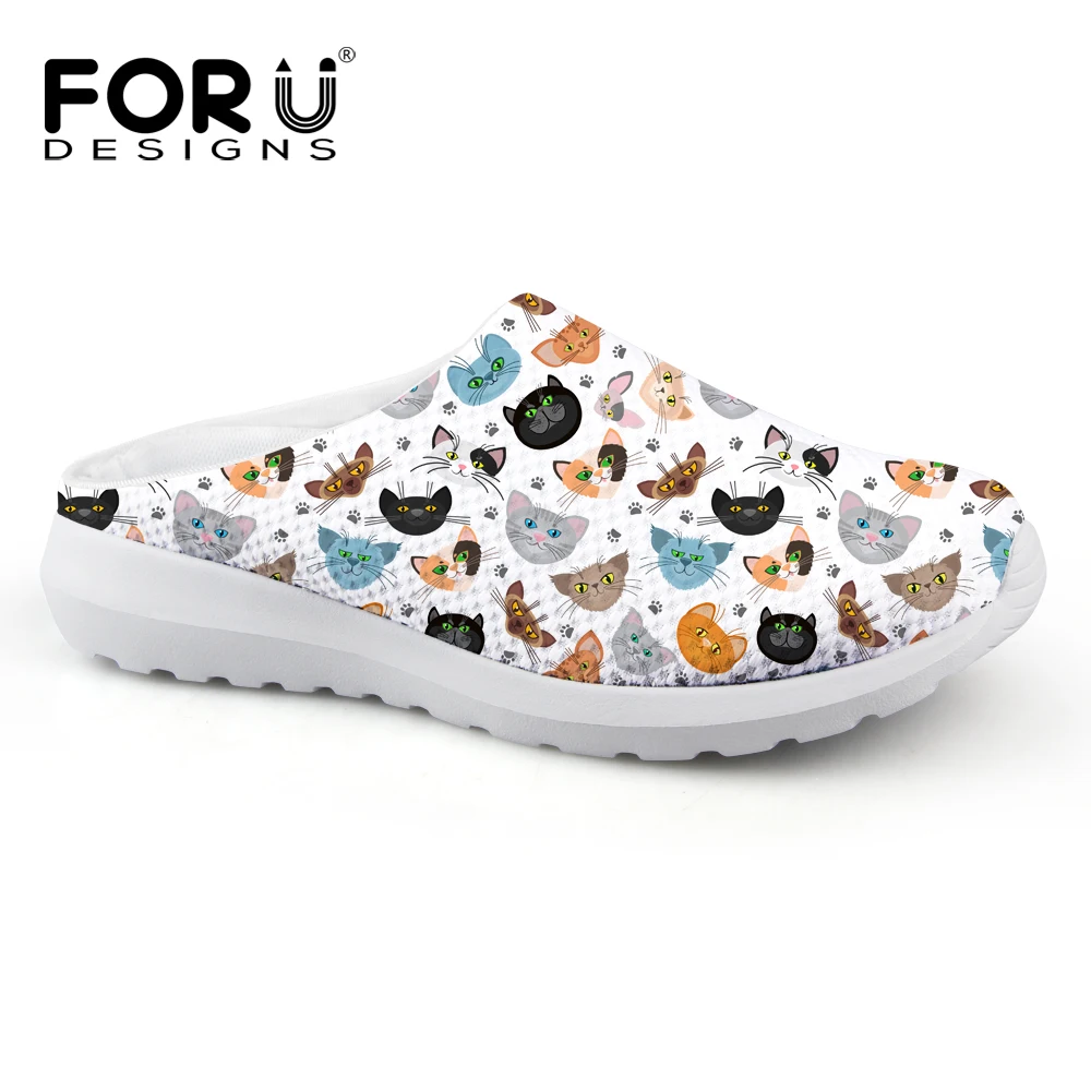 

FORUDESIGNS Cute Women Slippers Cartoon Animal Cat Pattern Summer Breathable Mesh House Slippers Woman Flat Sandals Casual Shoes