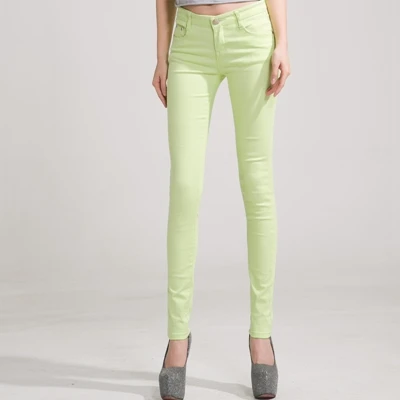 Женские брюки, женские брюки-карандаш карамельного цвета, штаны женские джинсы, женские эластичные Стрейчевые обтягивающие штаны размера плюс, Pantalon Femme - Цвет: Apple green
