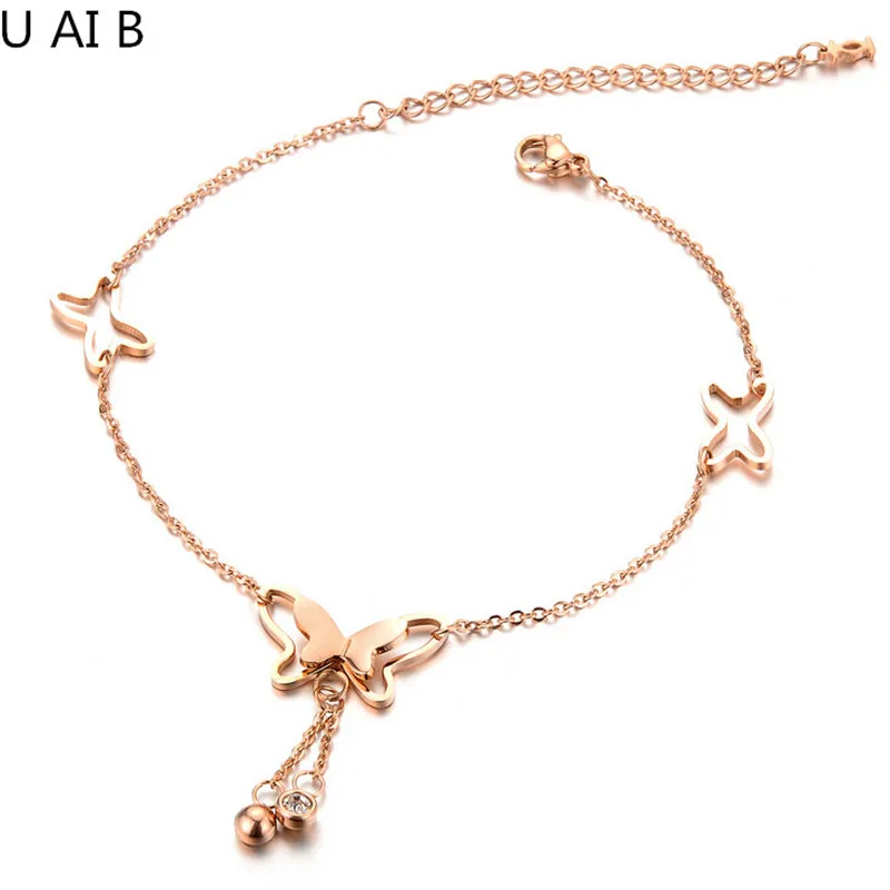 Women Elegant Butterfly titanium anklet leg bracelets for women foot