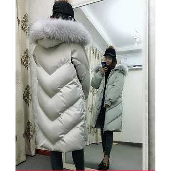 

Fashion long down jacket 2018 new warm winter duck down Jacket women down coat hooded fur collar Parker jacket female outwear