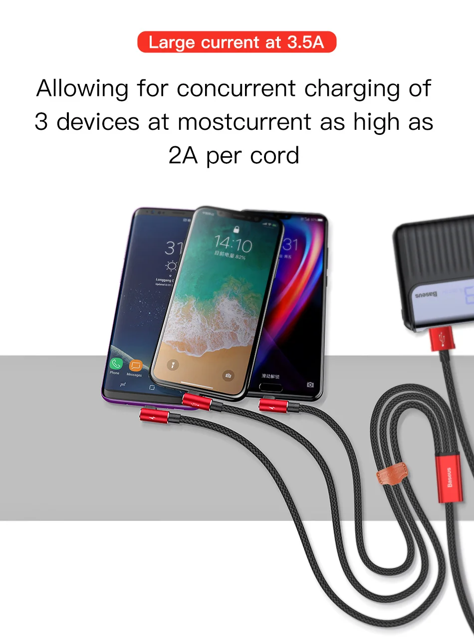 Baseus 90 градусов 3 в 1 USB кабель для iPhone XS Max XR X 8 7 6 6S Зарядный Шнур Micro USB кабель type-c usb type-C кабель