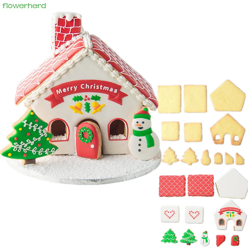 

New 3D Snow House Cookie Mold Gingerbread House Christmas Cake Cookie Cutters Tools Set Biscuit Mold Fondant Molds Baking