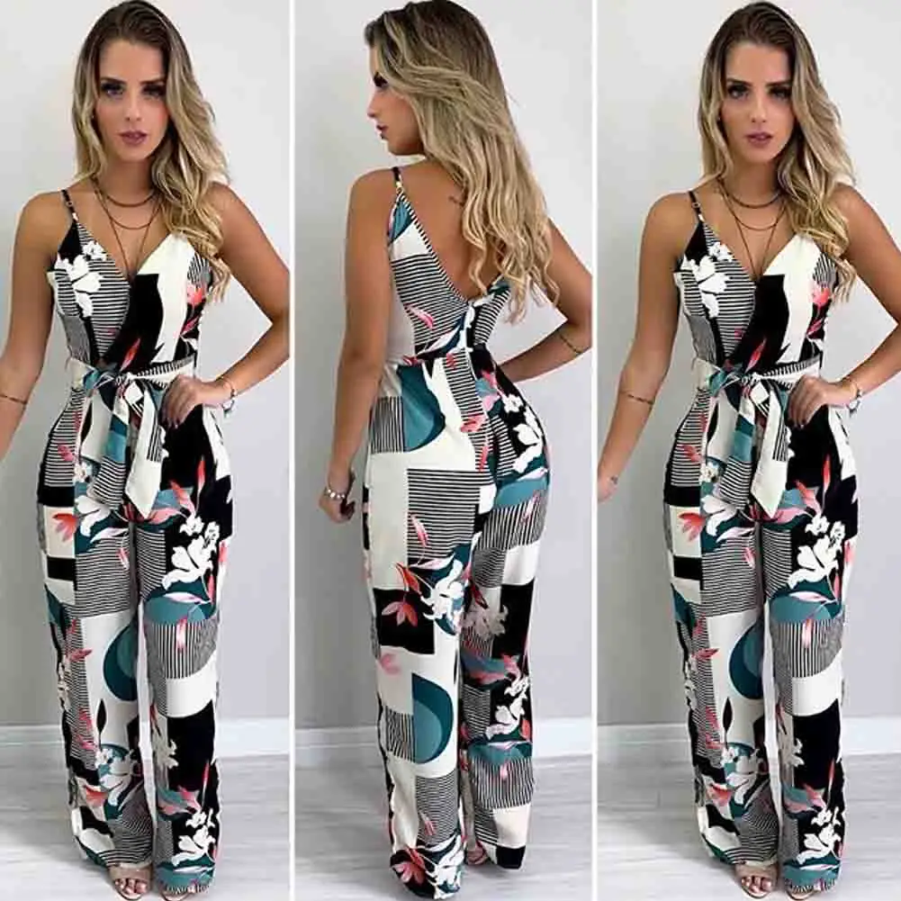 

2019 Ladies Women Romper Boho Strap V-neck Sleeveless Summer Floral Clubwear Playsuit Bodycon Party Trousers Jumpsuit