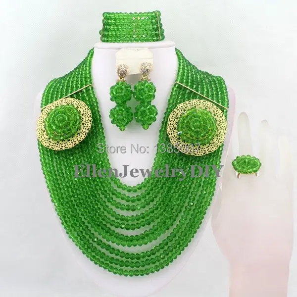 

Green African Wedding Jewelry Set Crystal Jewelry Set African Beads Necklace Set Crystal Beads Necklace Set Free Shipping W6163