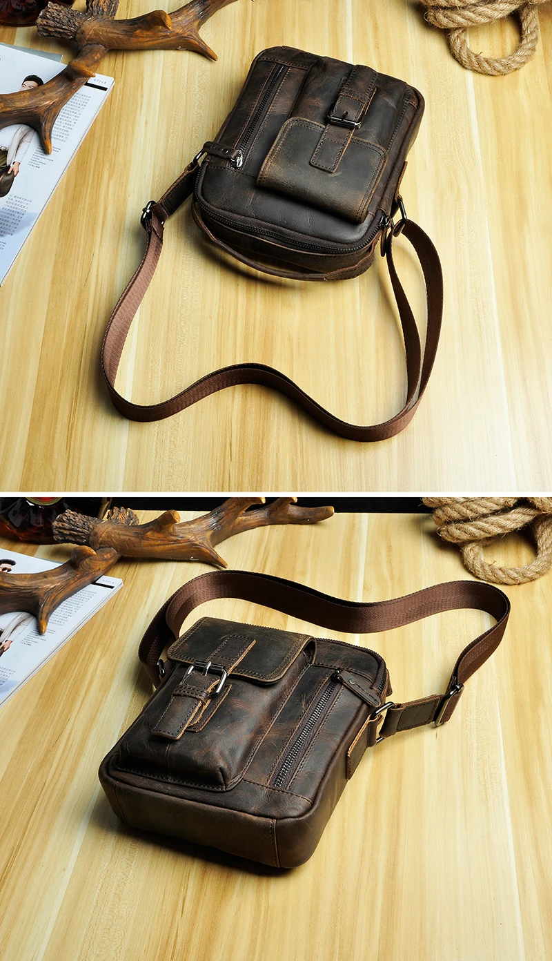 2020 Natural Leather Male Vintage Design Shoulder Messenger bag Fashion Cross-body Bag 8 Tablet Tote Mochila Satchel bag 2070