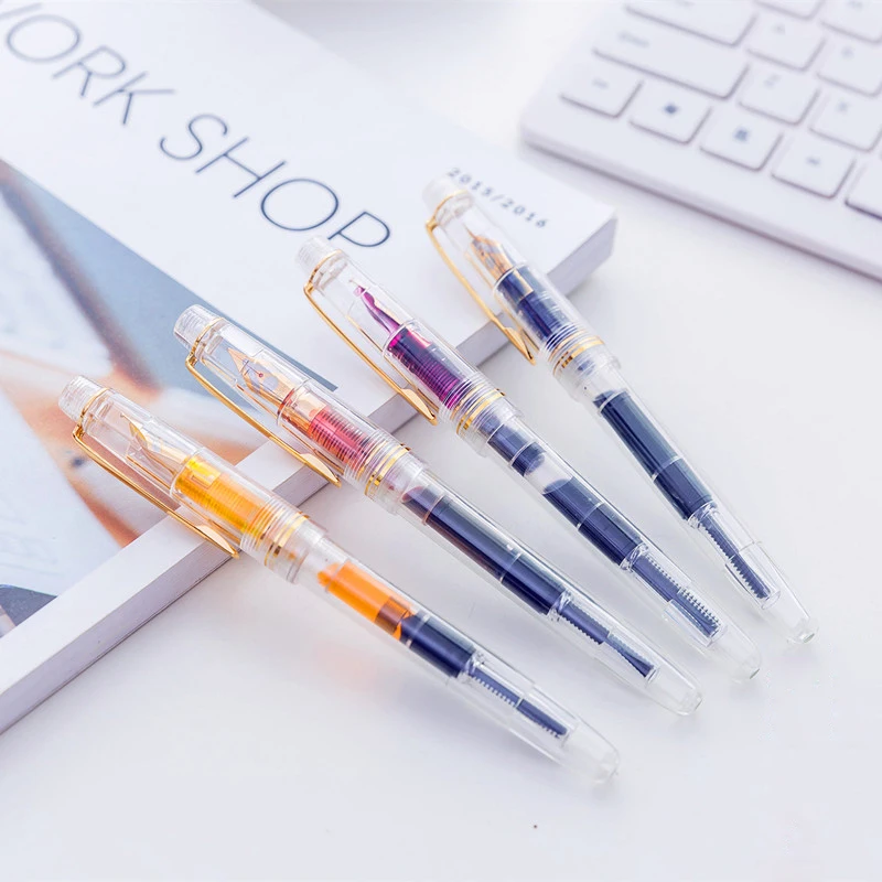 

1pc Wingsung Nice Quality Transparent Fountain Pen 0.5mm/0.38mm for Choose Student Writing Ink Pens School Office Supplies