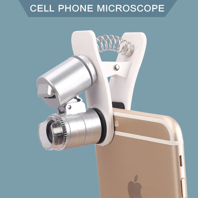 Universal 60x zoom Cell Phone Microscope Magnifier with Clip and LED Light for printing machinery carving