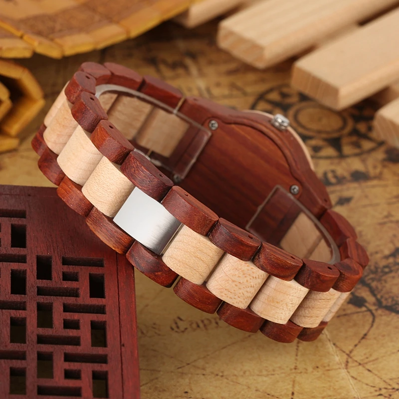Top Luxury Wood Watch Women Mini Chic Dial Clock Woman Precise Scale Analog Handmade Ebony Wood Band Exquisite Quartz Wristwatch