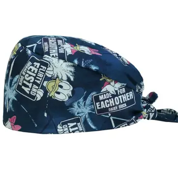 

Womens Dentist Cap Working Hat Donald Daisy Duck Print in Deep Navy Elastici Hospital Operating Room Doctor's Work Cap