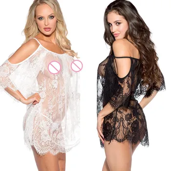 

Sexy lingerie off shoulder lace Nightgown Boho dress nightdress plus sizes big size women clothes strap slip pespective dress