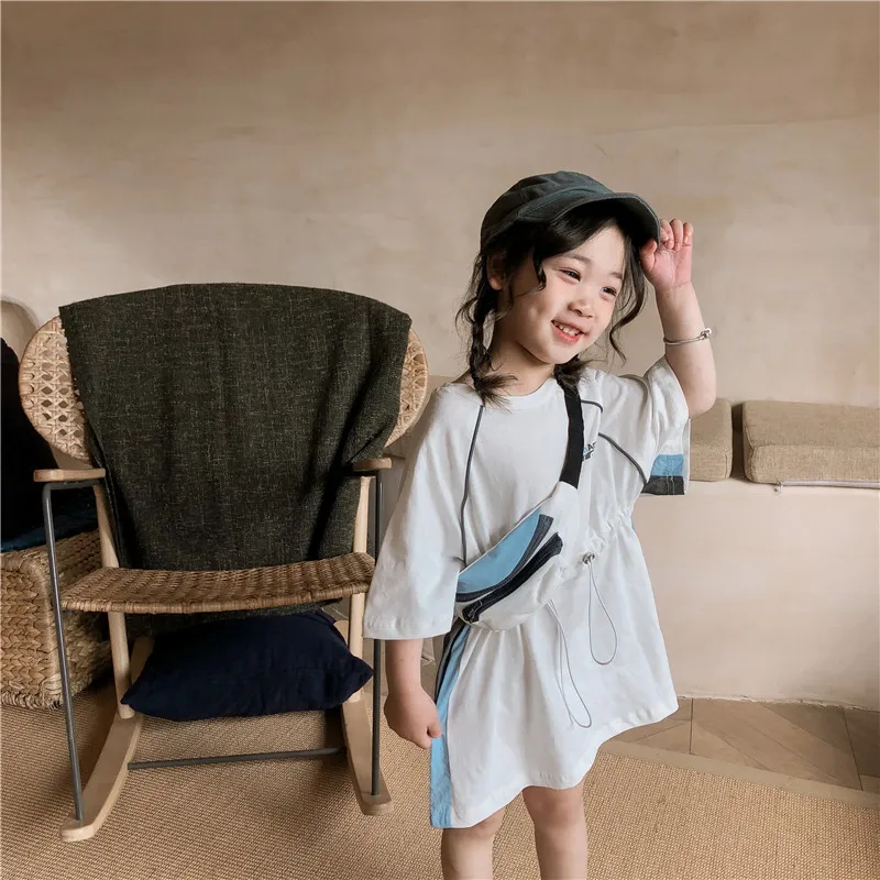 

2019 Summer New Arrival korean style cotton loose long all-match T-shirt with bag for cute sweet handsome baby girls and boys