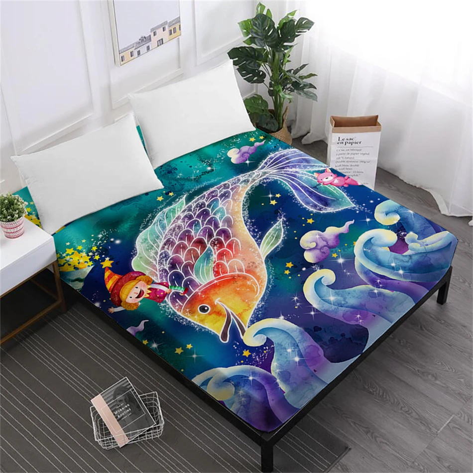 cheap Princess Cartoon Bed Sheet Colorful Twelve Constellations Fitted Sheet Galaxy Bedding Twin Queen King Bedclothes Deep Pocket