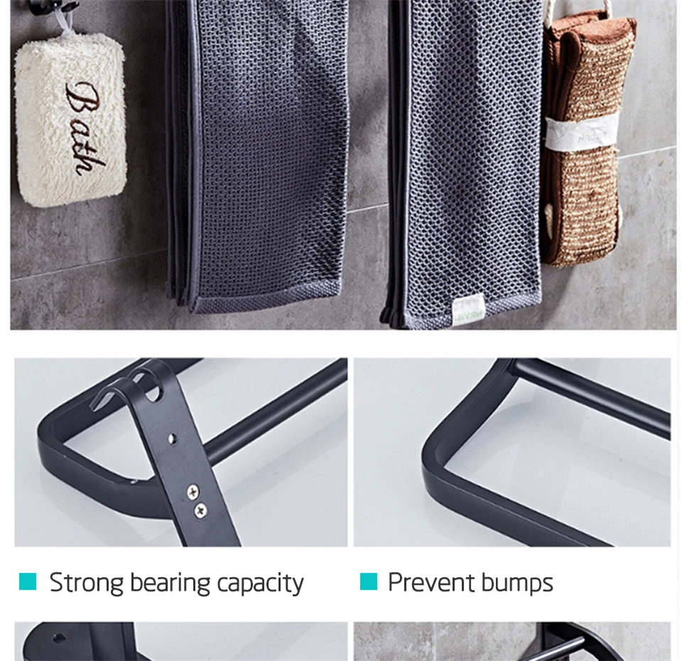 Eye Free Bathroom Accessories Black Towel Rack Hooks Shower Rack Corner Toilet Paper Holder Box Toilet Brush Towel Rails (6)