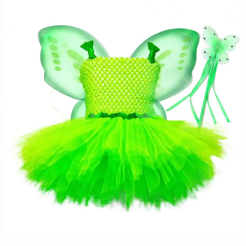 Meninas da Páscoa Traje sem Mangas Malha de Náilon Roupas Crianças Vestidos Princesa Fada Tinkerbell Cosplay Gola Redonda Superior Tutu Vestido