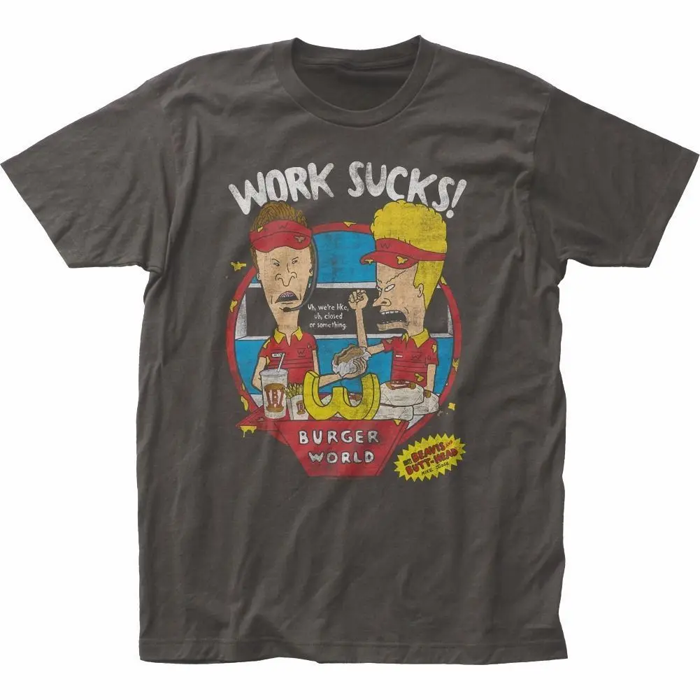 

BEAVIS AND BUTTHEAD T-Shirt Work Sucks Classic MTV Logo New Authentic Cartoon t shirt men Unisex New Fashion tshirt
