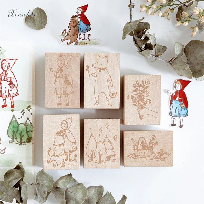 

XINAHER cute children's story series stamp DIY wooden rubber stamps for scrapbooking stationery scrapbooking standard stamp