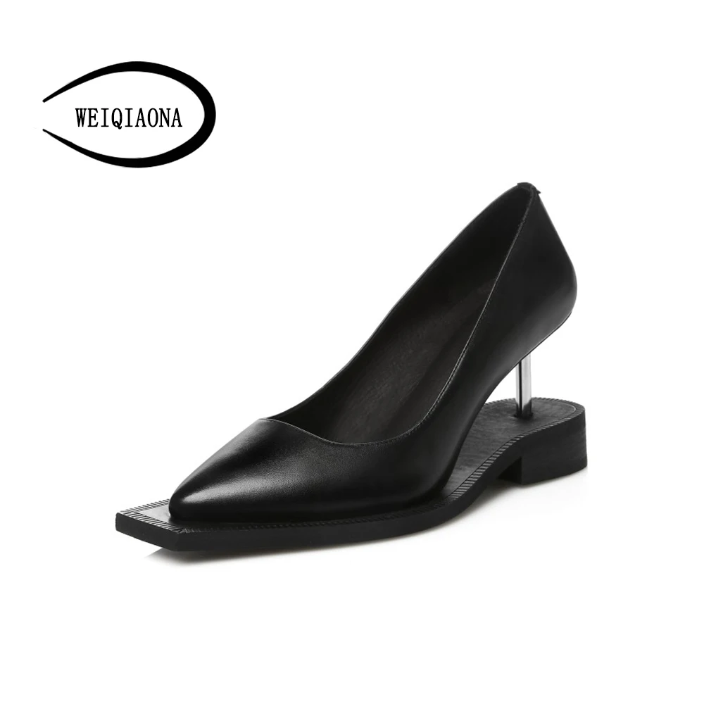 Taille Cuir Des 39 Véritable Peu Pointu Haute Weiqiaona Chaussures Choisit Talons Pompes Robe Noir Rétro Profonde Femmes Personnalité 34 En 8qaWPnU