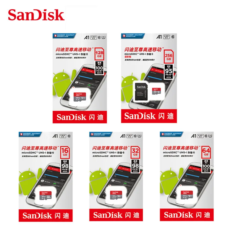 sandisk Micro SD 16 ГБ 32 ГБ 64 ГБ 128 ГБ 200 ГБ 256 Гб MicroSDHC/SDXC UHS-I Ultra C10 TF карта C4 16G 32G Cartao de Memoria