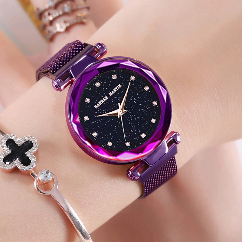 

Women Watches Luxury Stainless Steel Mesh Magnetic Bracelet Watch For Women Stylish Starry Sky Rose Gold Quartz Clock bayan saat