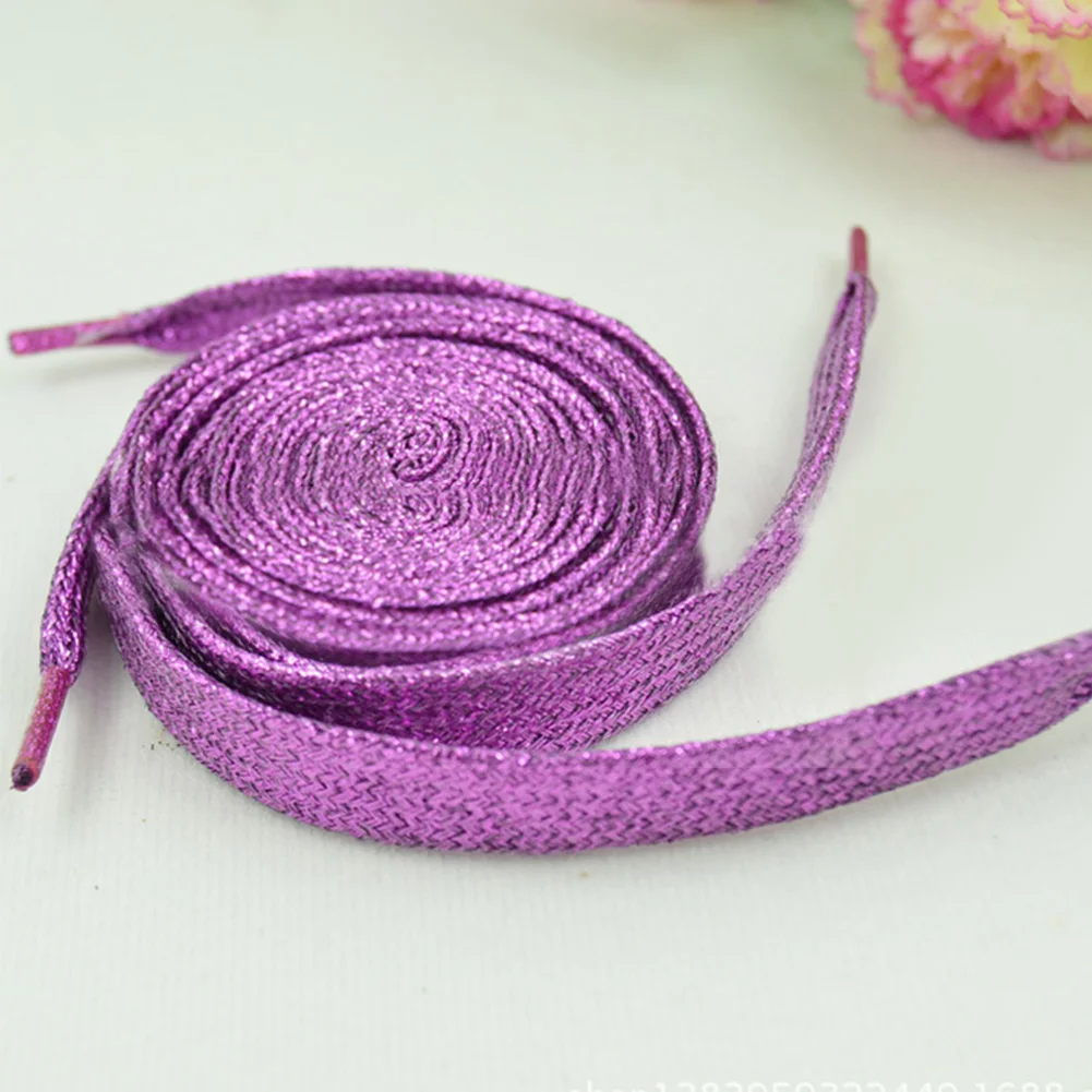 Women Flat Golden Silver Shoe Laces Super Long Daily Party Camping Shoelaces Growing Canvas Strings Flat Laces hot sale - Цвет: light purple