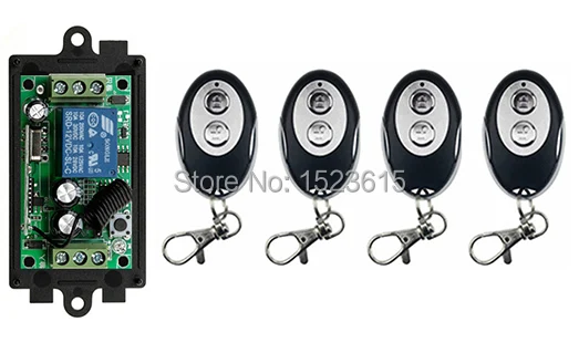 

New DC12V 1CH Wireless Remote Control Switch System 1*Receiver + 4 *ellipse shape Transmitters for Appliances Gate Garage Door