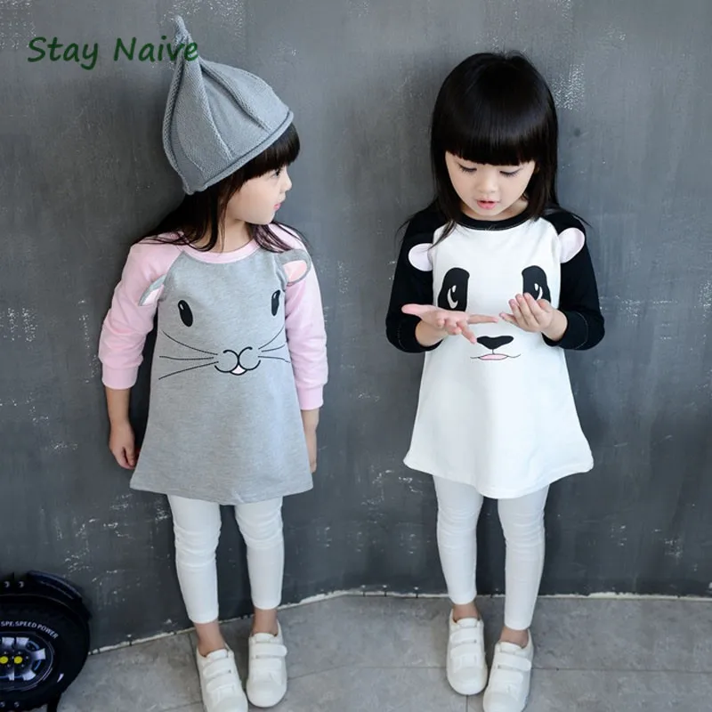 

Stay Naive 2017 autumn new Europe and three-dimensional mouse ears panda girls long-sleeved dress