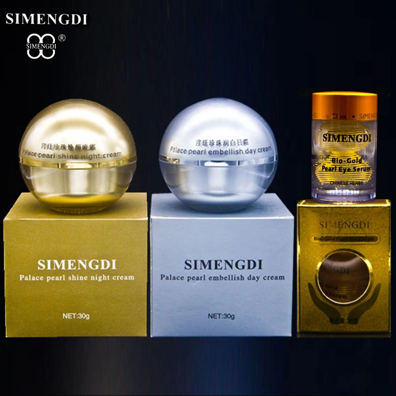 

Famous Brand Skin Care SIMENGDI Pearl Embellish Day Cream+gold pearl night cream+Bio gold Pearl eye serum anti aging
