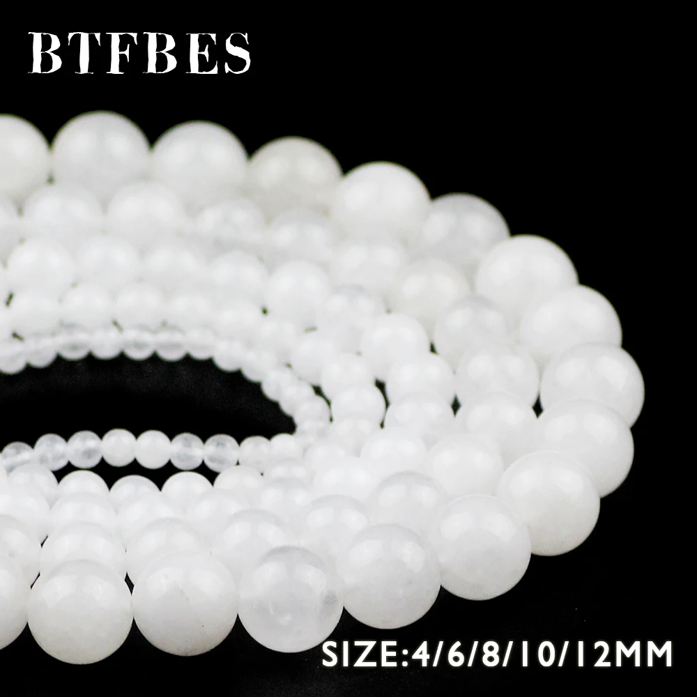 

BTFBES Natural White Marble Stone Beads Top Quality Round Alabaster Loose Beads 4 6 8 10 12mm Ball Jewelry Bracelet Making DIY